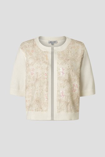 Le devant de Cardigan écru avec motif floral en paillettes de More & More pour Femmes