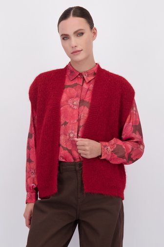 Le devant de Cardigan fluffy rouge sans manches de Geisha pour Femmes