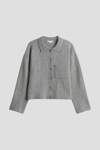 Le devant de Cardigan gris côtelé à manches longues  de Opus pour Femmes