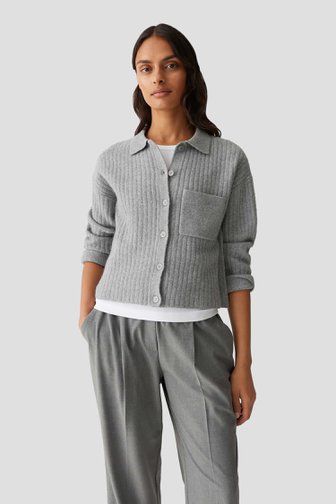 Le devant de Cardigan gris côtelé à manches longues  de Opus pour Femmes
