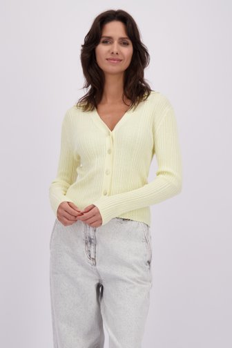 Le devant de Cardigan jaune clair à col polo de Louise pour Femmes