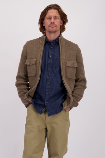 Le devant de Cardigan marron à fermeture éclair de Ravøtt pour Hommes