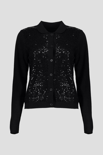 Le devant de Cardigan noir avec paillettes de Geisha pour Femmes