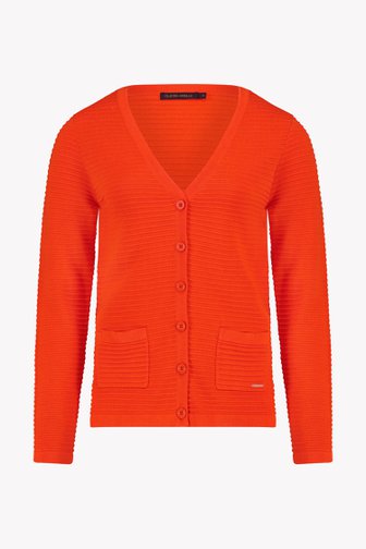 Cardigan orange en tissu texturé côtelé de Claude Arielle pour Femmes