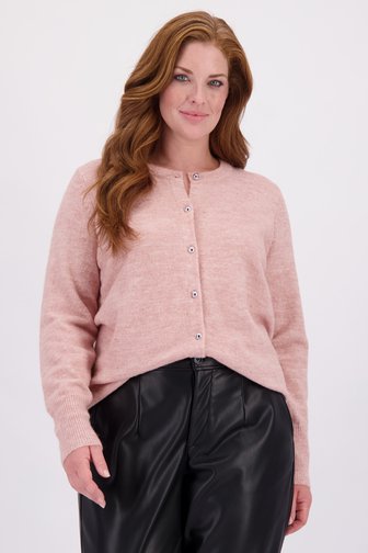 Le devant de Cardigan rose à boutons argentés de Kaffe Curve pour Femmes