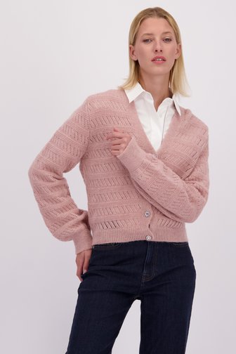 Le devant de Cardigan rose avec boutons strass de More & More pour Femmes