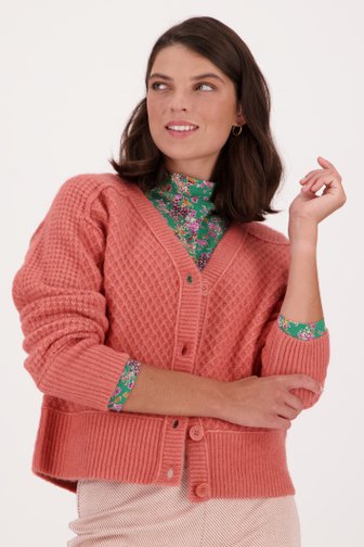 Cardigan rose saumon avec motif à carreaux, female, Marque: Liberty Loving nature