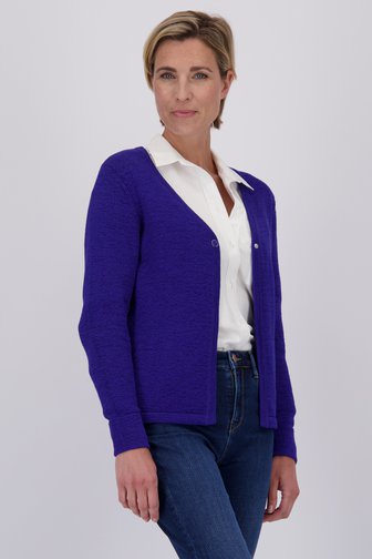 Cardigan tricot bleu avec un seul bouton de Claude Arielle pour Femmes