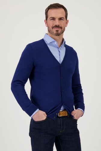 Cardigan tricot fin bleu marine de Dansaert Black pour Hommes