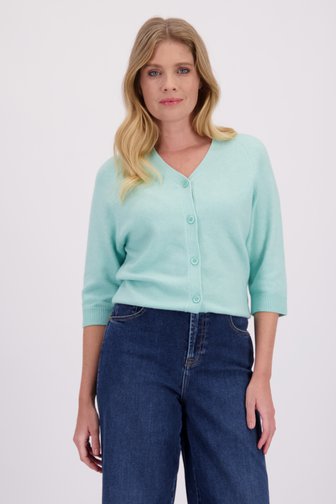 Le devant de Cardigan turquoise à manches 3/4 de Libelle pour Femmes