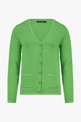Cardigan vert en tissu texturé côtelé de Claude Arielle pour Femmes