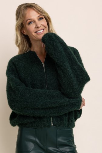Le devant de Cardigan vert foncé avec fermeture éclair de AC by Annelien Coorevits pour Femmes