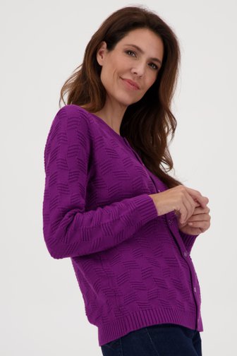 Cardigan violet avec motif en maille fine, female, Marque: Signature