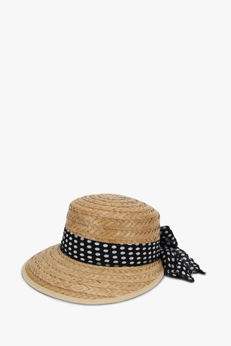 Chapeau marron clair avec ruban bleu à pois de Modeno pour Femmes