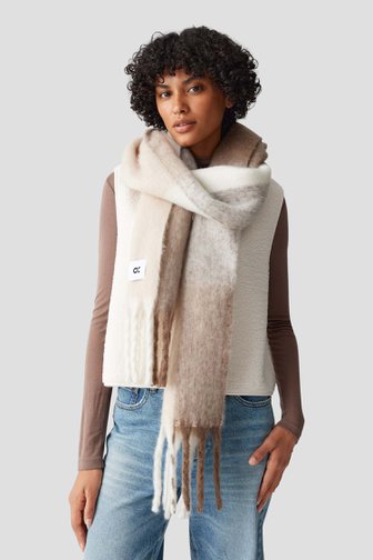 Le devant de Écharpe d’hiver à carreaux beige et brune de Opus pour Femmes