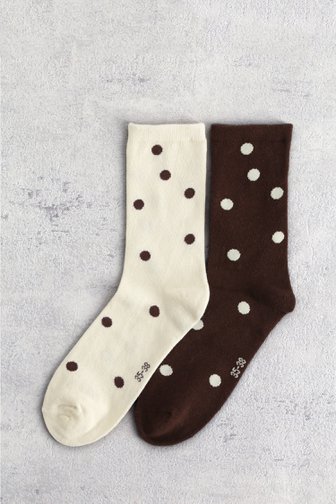 Chaussettes écrues et brunes à pois - 2 paires