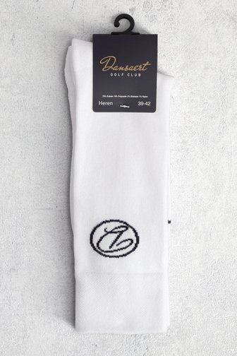 Le devant de Chaussettes longues blanches avec logo gris foncé  de Dansaert Golf Club pour Hommes