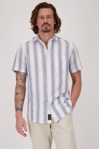 Chemise à manches courtes rayée écru-bleu de Ravøtt pour Hommes
