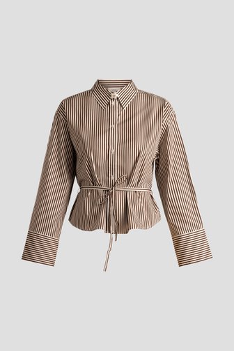 Photo produit 1 de Chemise à rayures blanc et brun avec lien à nouer de Yest Curve pour Femmes