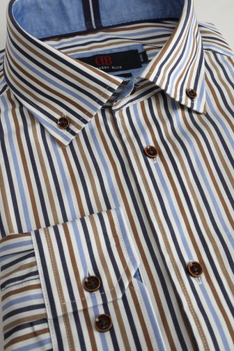 Le devant de Chemise à rayures bleues et marron - Comfort fit de Dansaert Blue pour Hommes