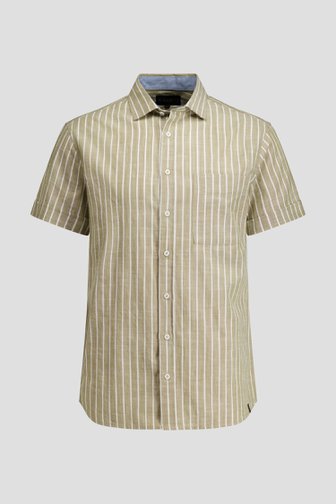 Le devant de Chemise beige à rayures et manches courtes de Ravøtt pour Hommes