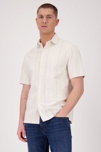 Chemise beige clair à rayures et manches courtes de Casual Five pour Hommes