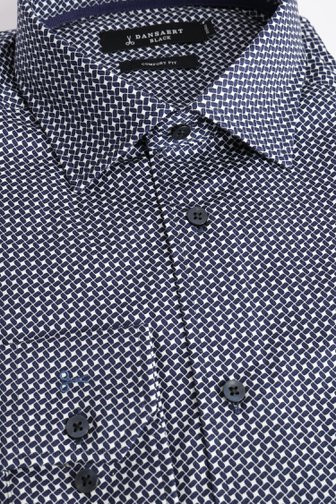 Le devant de Chemise bleu foncé à imprimé blanc - Comfort fit de Dansaert Black pour Hommes