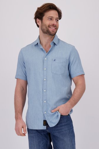 Chemise bleue à manches courtes, aspect denim de Ravøtt pour Hommes