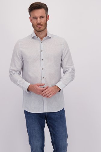 Le devant de Chemise en lin blanc-bleu - Coupe regular de Upper East pour Hommes