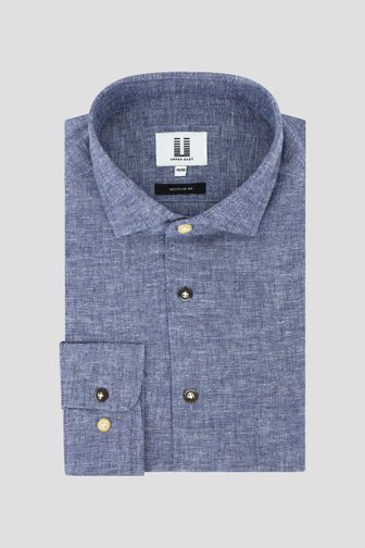 Chemise en lin bleu foncé à effet chiné de Upper East pour Hommes