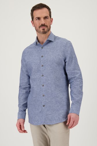 Chemise en lin bleu foncé à effet chiné de Upper East pour Hommes