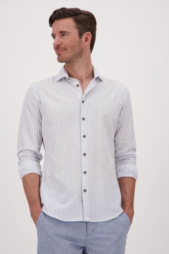Chemise en lin rayée blanc-bleu - slim fit de Upper East pour Hommes