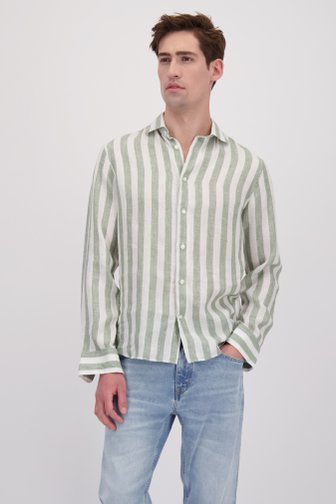 Le devant de Chemise en lin rayée vert-gris - Coupe regular de Matinique pour Hommes