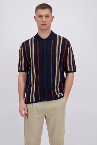 Le devant de Chemise en maille bleu foncé à rayures de Only & Sons pour Hommes