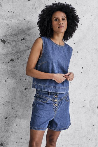 Chemisier sans manches en denim bleu foncé de Liberty Island Denim pour Femmes