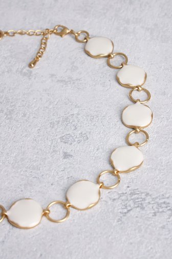 Collier doré avec des charms ronds blancs de Liberty Island pour Femmes