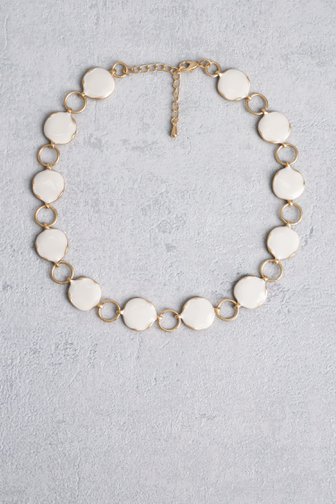 Collier doré avec des charms ronds blancs de Liberty Island pour Femmes