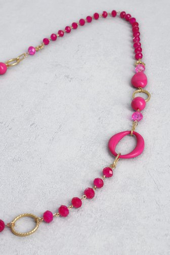 Collier doré long avec perles fuchsia de Liberty Island pour Femmes