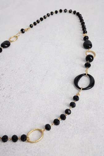 Collier doré long avec perles noires de Liberty Island pour Femmes