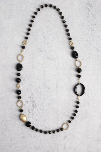 Collier doré long avec perles noires de Liberty Island pour Femmes
