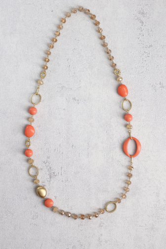 Collier doré long avec perles roses de Liberty Island pour Femmes