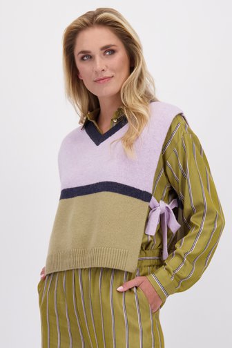 Le devant de Débardeur violet et beige à col en V de Libelle pour Femmes