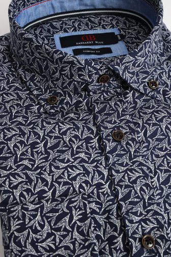 Voorkant van Donkerblauw hemd met bladerprint - Comfort fit  door Dansaert Blue voor Heren