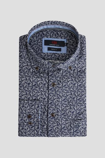 Voorkant van Donkerblauw hemd met bladerprint - Comfort fit  door Dansaert Blue voor Heren