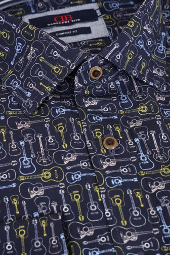 Voorkant van Donkerblauw hemd met gitaarprint - Comfort fit door Dansaert Blue voor Heren