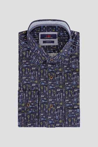 Voorkant van Donkerblauw hemd met gitaarprint - Comfort fit door Dansaert Blue voor Heren