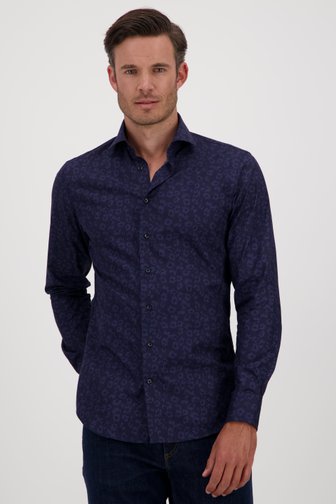 Donkerblauw hemd met print - Slim fit van Michaelis voor Heren