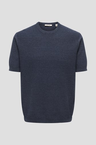 Voorkant van Donkerblauw T-shirt in structuurstof door Only & Sons voor Heren