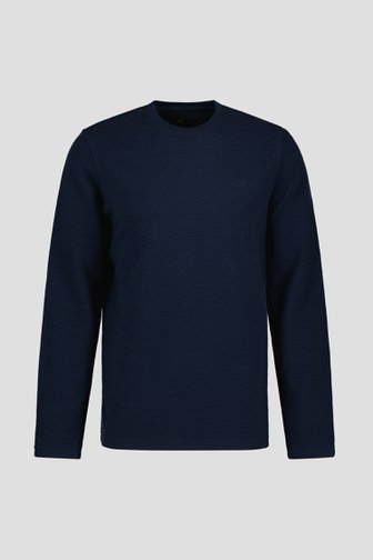 Donkerblauw T-shirt met geribbelde textuur van Ravøtt voor Heren
