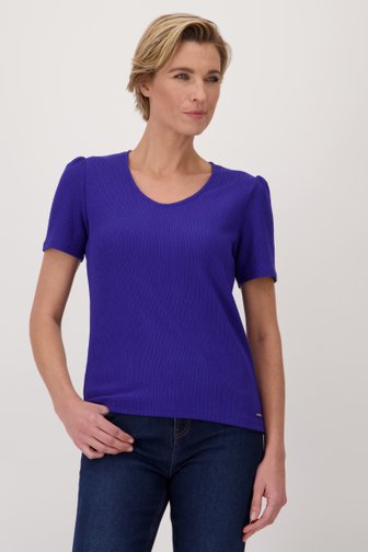 Donkerblauw T-shirt met gewafelde structuur van Claude Arielle voor Dames